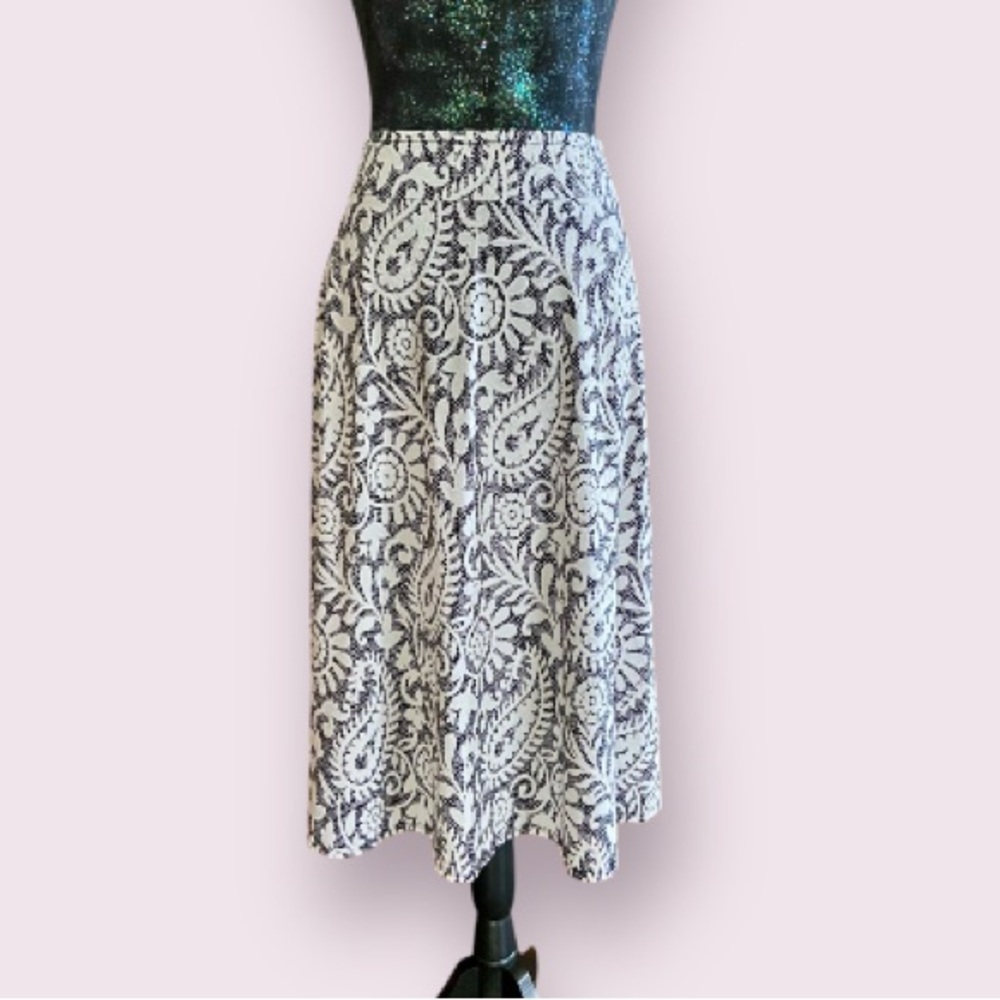Double Take Black and White Paisley Floral Skirt